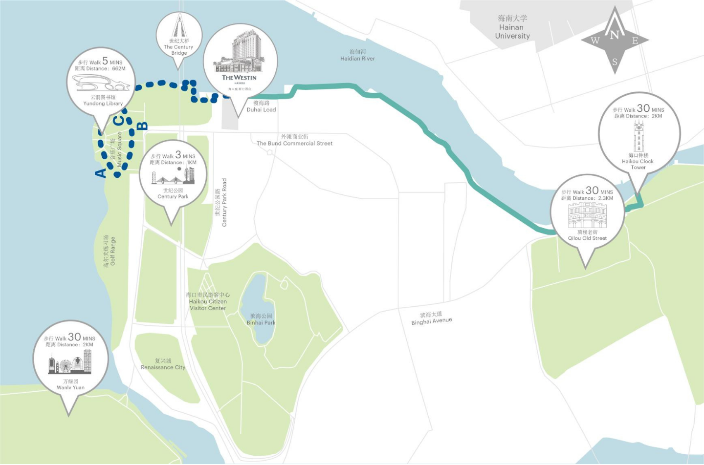 The Westin Haikou Healthy Path Walk Map